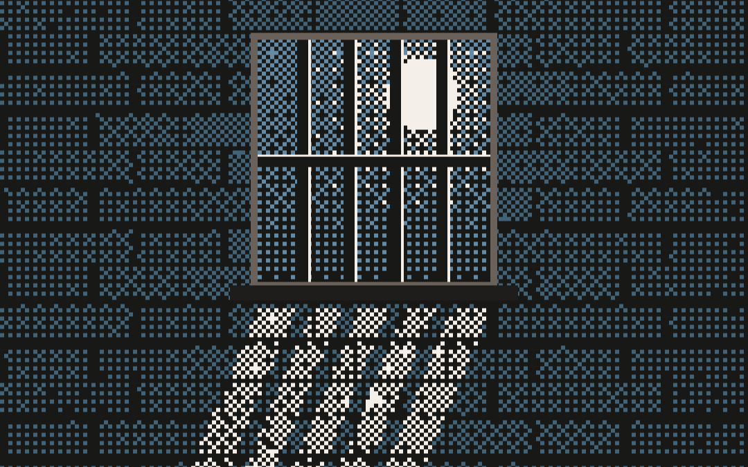 A Blackridge cell: a barred window, the moon and a slanted beam on the wall